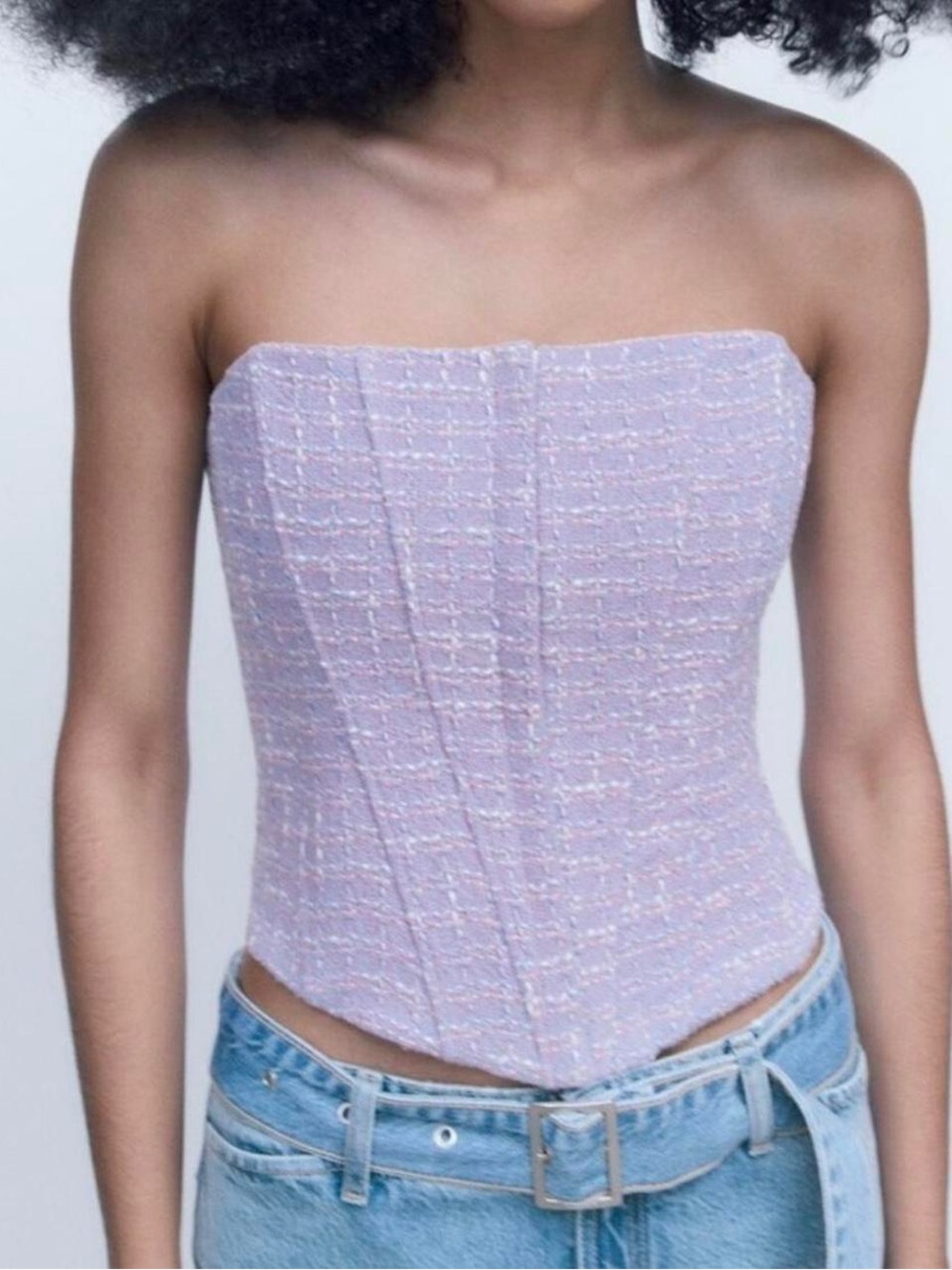 Zara Lavender Strapless Tweed Corset Top